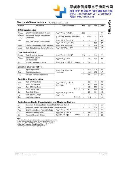 Транзистор полевой FQPF7N60C (ТП0092) ТП0092 фото
