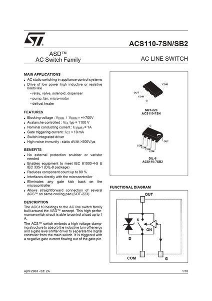 Симістор ACS110-7S (ТС0011) ТС0011 фото